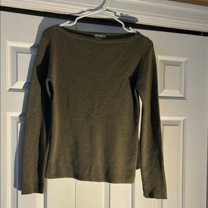 Olive Green Women's Ribbed Merino Wool Sweater